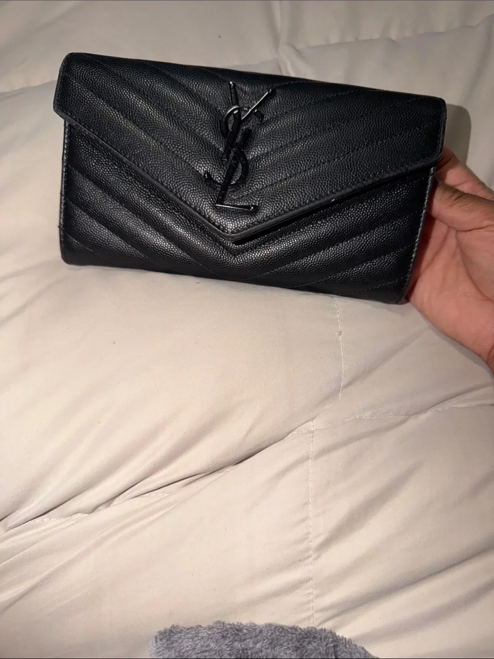 Yves Saint Laurent Black Quilted Chevron Envelope Clutch - Picture 9 of 9